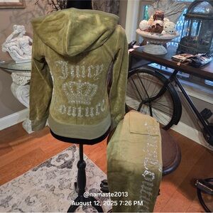 NWT Juicy Couture Velour Track Suit Hoodie Jacket and Track Pants Crystals Y2K